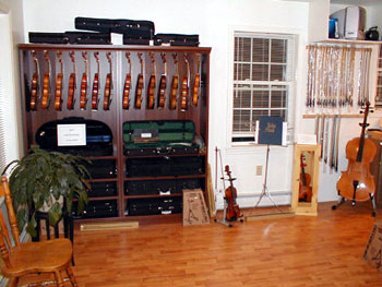 The busy Vermont violin maker at his shop at Gregoire's violin shop.